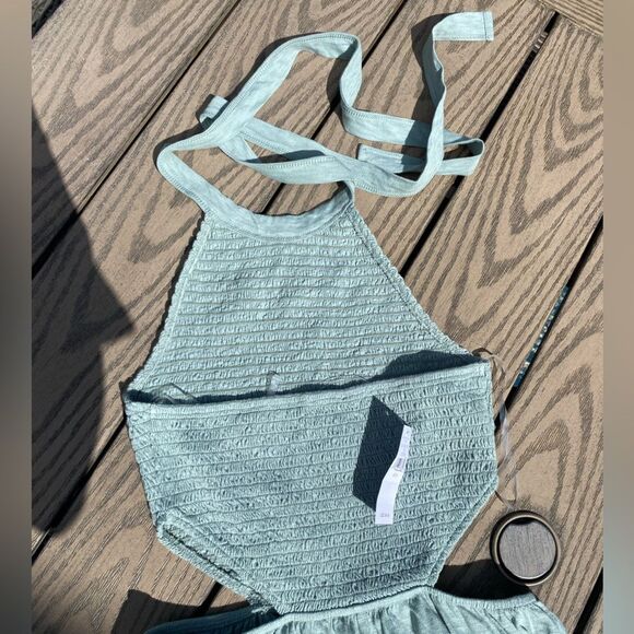 NWT American Eagle Wide Leg Green Blue Jumper small cutout halter boho - Picture 8 of 9